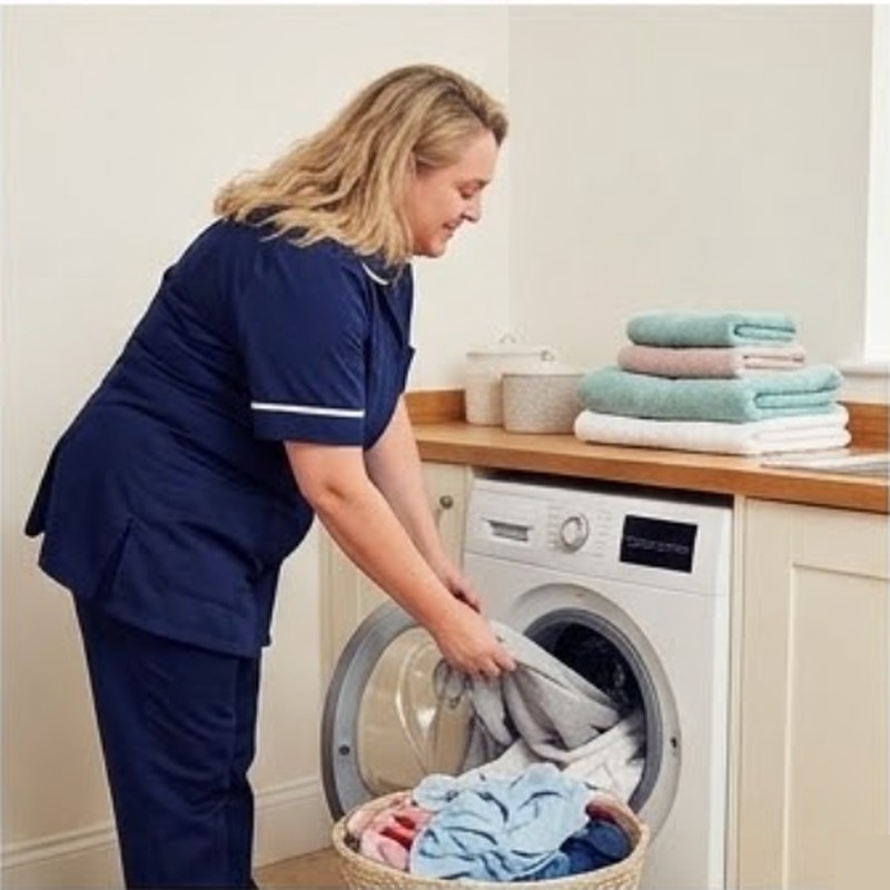 Sarah loading the washing machine